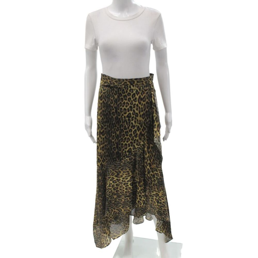 The Kooples Women Maxi Silk Animal Print Skirt Brown Zip Size 2